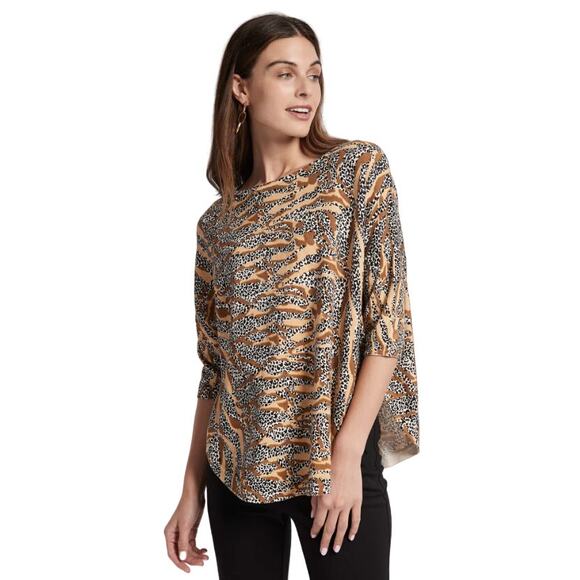 Tyler Boe Cotton Cashmere Tiger & Leopard Capelet Sweater Womens Large Brown - Picture 1 of 8